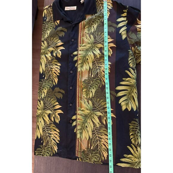 Tommy Bahama Black Silk Hawaiian Shirt With Green Leaf Print Size 2XT - Picture 6 of 10